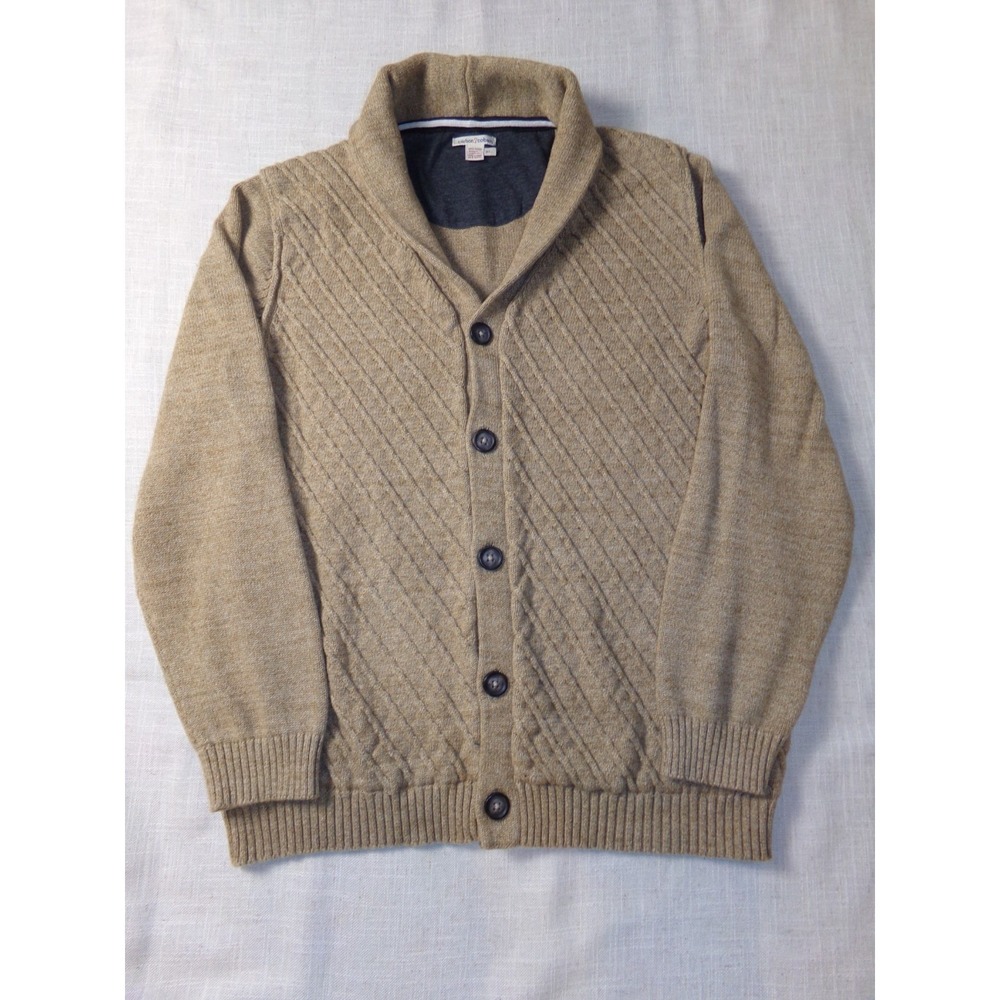 Carbon 2 Cobalt Men's Cardigan Shawl Collar Sweater Tan Knit Size XL